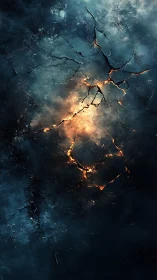 Thermally fractured basalt crust with incandescant subducted magma.