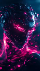 Neon cyber being glowing with liquid light and quiet power.