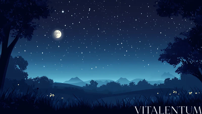 Moonlit landscape with nocturnal atmospheric depth and stellar elements