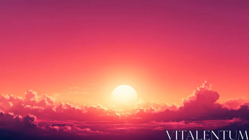 Radiant sun sinks into vivid pink and orange dream sky