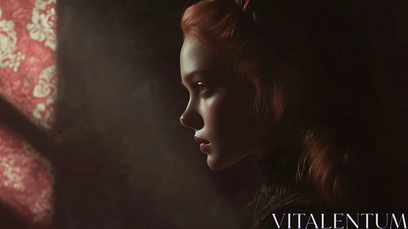 Soft light on a thoughtful redhead in quiet profile view.