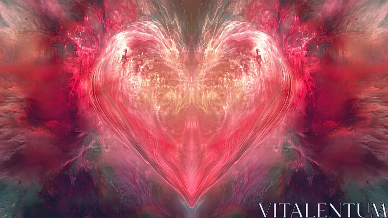 Abstract glowing heart in swirling red and pink motion.