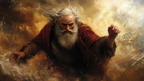 Storm god figure commands swirling elemental chaos