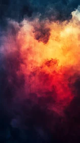 Abstract vertical cloudscape in red, orange and blue tones.