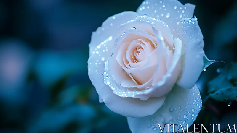 Pearl-Touched Rose Blooms Against Midnight Depths