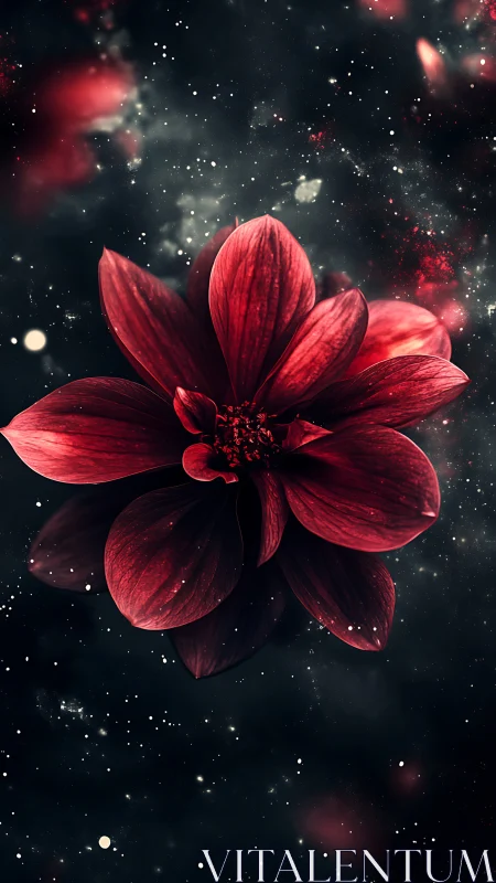 Red Flower Against Cosmic Starfield.