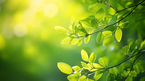 Sunlit Green Leaves in Soft Focus Nature Photography.