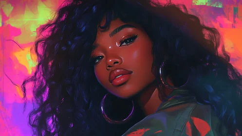 High-saturation digital portrait with neon bokeh background lighting