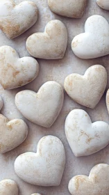 White Stone Heart Shapes Arranged on Neutral Surface.