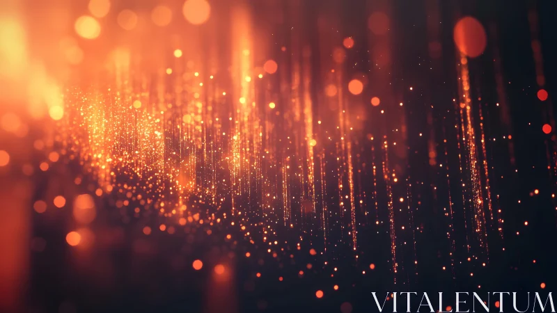 Glowing Orange Light Particles Abstract Art with Vertical Streaks.