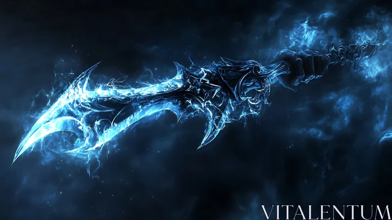 Spectral plasma-forged warblade suspended in nebular turbulence.