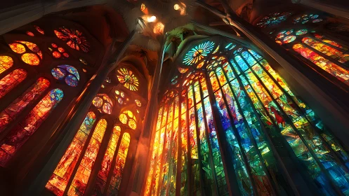 Light-soaked cathedral windows spilling a rainbow of quiet color.