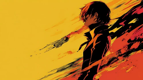 Side profile silhouette merges with abstract streaks