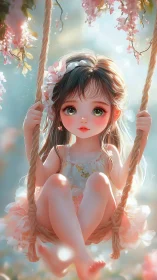 Blossom-bright swing daydream with wide-eyed pastel wonder.