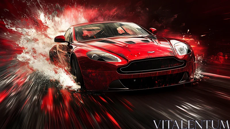 Digital motion-study of a red sports car in explosive drift mode.