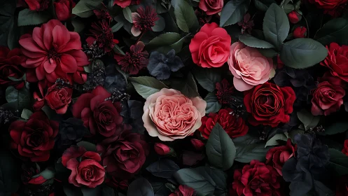 Crimson Symphony: A Lush Garden Dance of Roses.