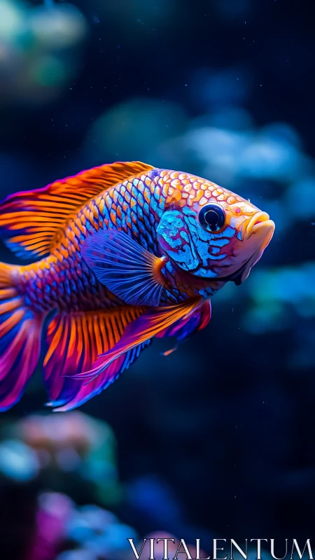 Vibrant tropical fish with neon fins in deep blue water.