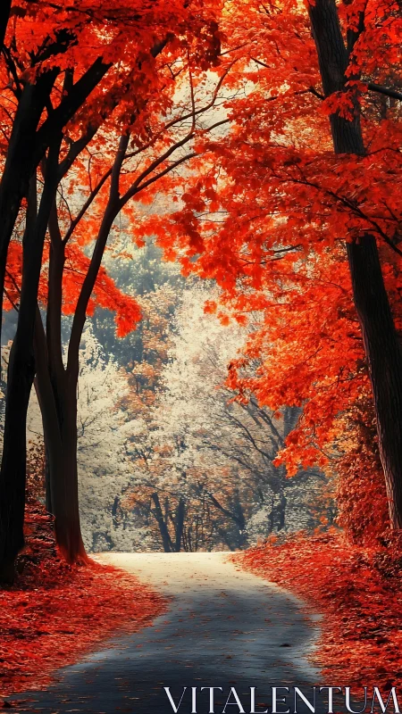 Vermillion Cathedral: Where Trees Frame Eternal Autumn Gold.