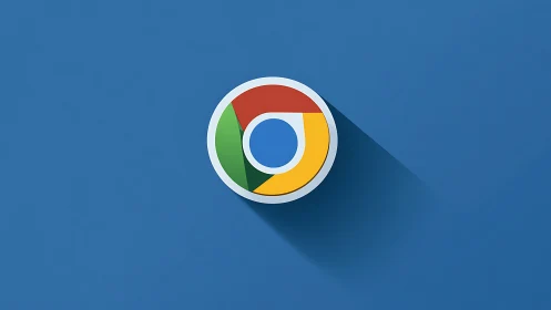 Google Chrome Browser Icon With Shadow Effect on Blue Background.