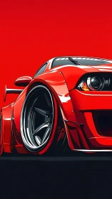 Low-angle red sports car illustration exudes bold power.