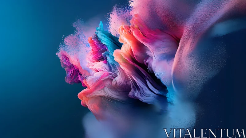 Colorful clouds of flowing paint dance in deep blue space