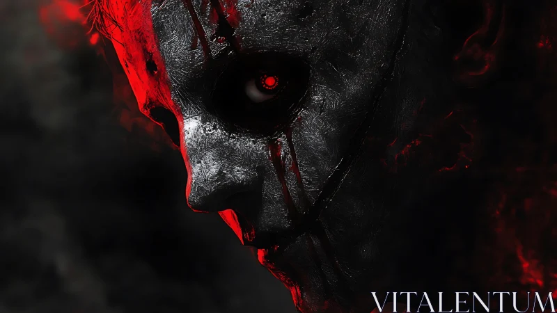 Molten-eyed phantom studies the void through cracked steel skin