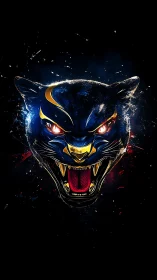 Ferocious neon panther head with glowing eyes emblem.