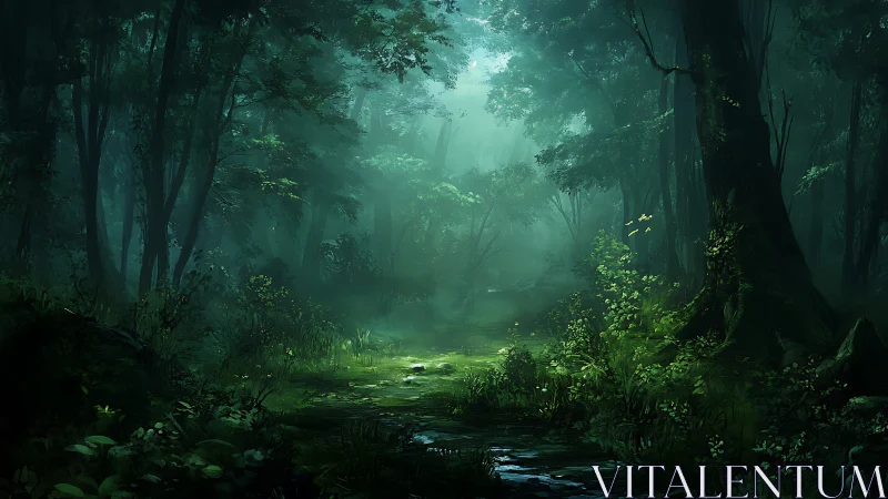 Enchanted Forest Sanctuary With Mystical Light.