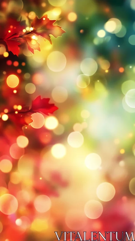 Red foliage silhouette with multicolor abstract bokeh field.