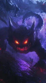 Digital painting of demonic feline entity in neon chiaroscuro.