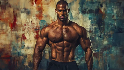Muscular male torso against abstract textured backdrop.