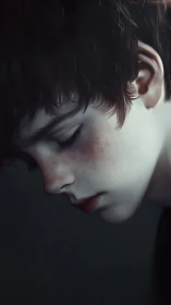 Softly lit freckled face rests in a quiet, tender moment