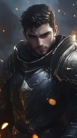 Brooding armored warrior rendered in dramatic digital chiaroscuro