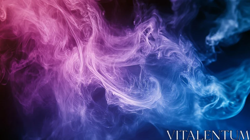 Colored smoke plumes form swirling gradients in dark space