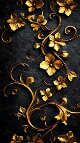 Gold floral relief ornament on dark textured stone surface.