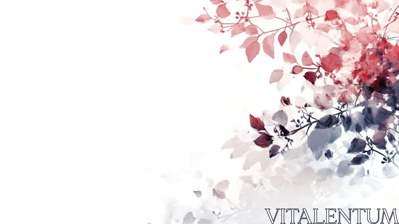 Red and blue digital foliage branches fade into white space