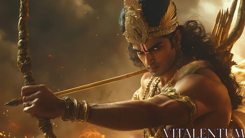 Warrior archer in golden armor with dramatic cinematic lighting.