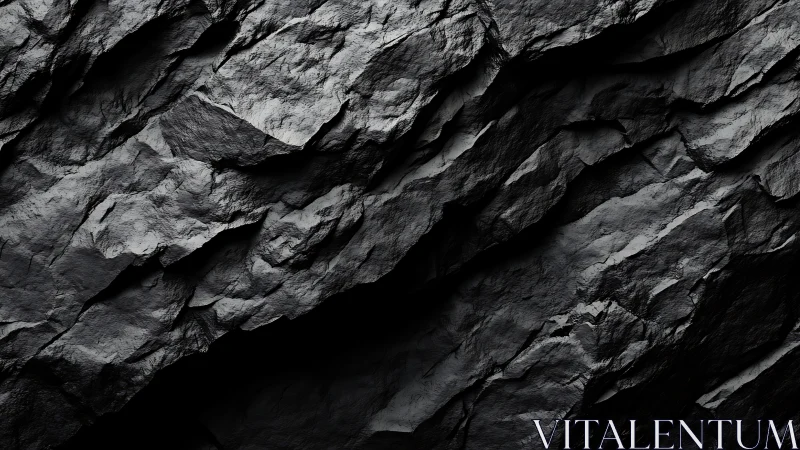 Craggy dark rock surface reveals rich shadows and strong form
