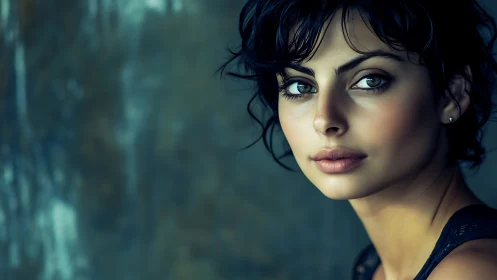 Portrait of woman with short dark hair in soft focus light.