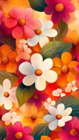 Multilayered Digital Floral Composition with Translucent Petals and Saturated Color Gradients