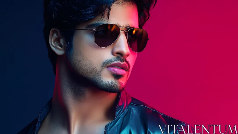 Cool portrait in neon light with relaxed modern flair.