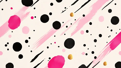 Abstract pink and black brushstroke pattern on cream background.