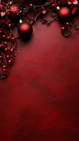 Red festive ornaments on textured background surface.