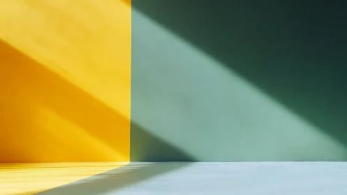 Minimalist corner with yellow wall and diagonal light.