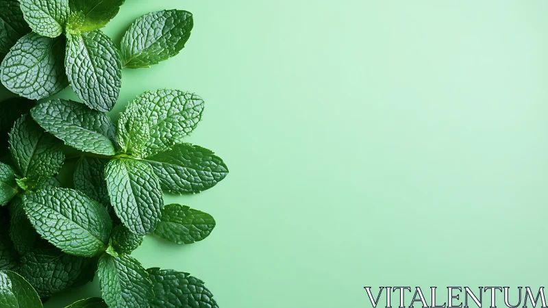 Vibrant mint leaves form textured botanical pattern on green field