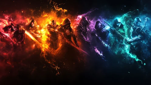 Elemental warriors ignite a fiery and icy cosmic battlefield