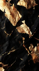 Gold foil shards over deep black stone texture background.