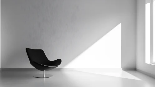Modern black lounge chair in bright minimalist room.