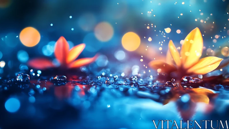 Glowing Flowers Dancing in Blue Light.