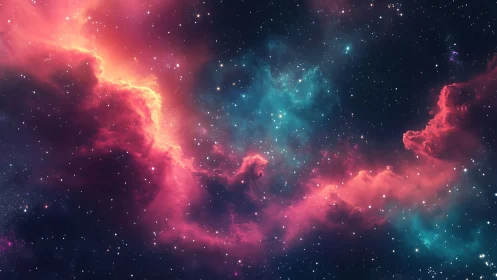 Multicolored interstellar nebula with scattered distant stars.